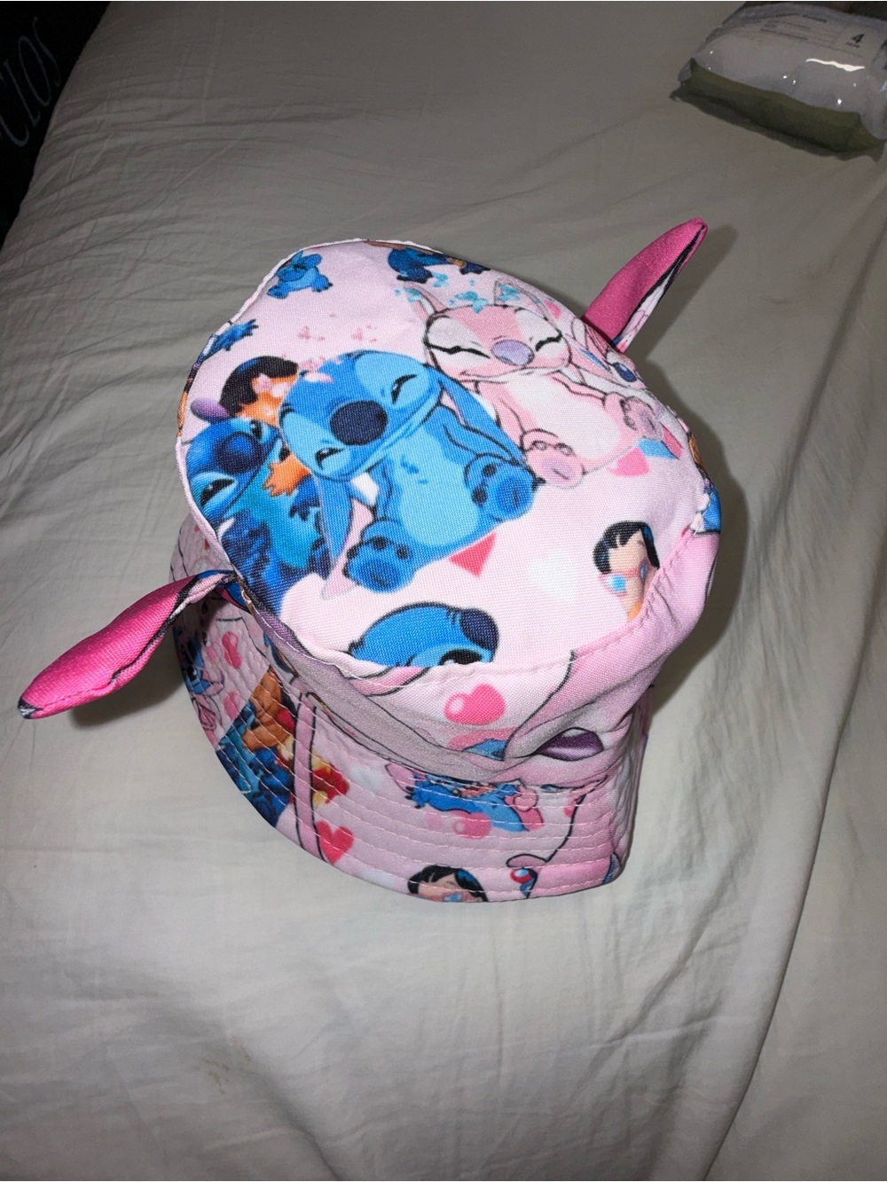 Pink Stitch Print Bucket Hat with Ears